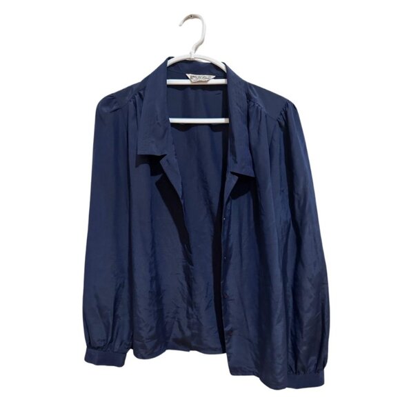 Vintage La Blouse Blue Button-Up Top Size 14 - Picture 3 of 4